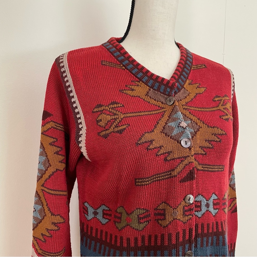 Peruvian Connection Red Patterned Pima Cotton Car… - image 3